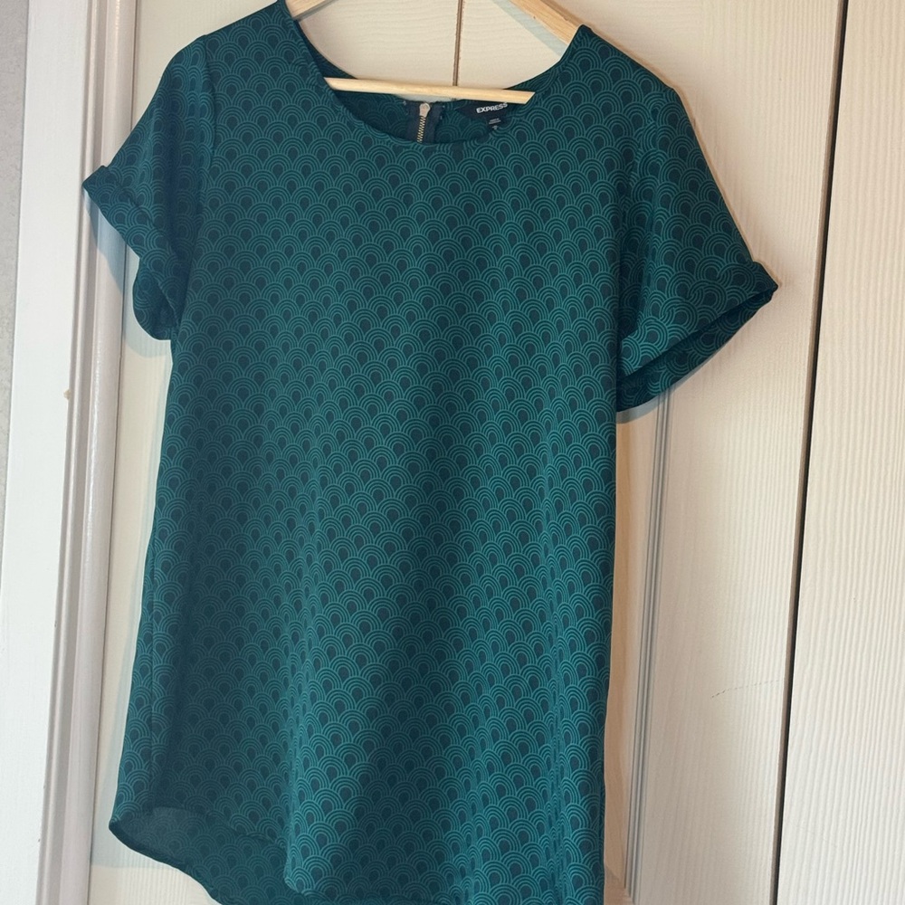 Express Teal Patterned Short Sleeve Top
